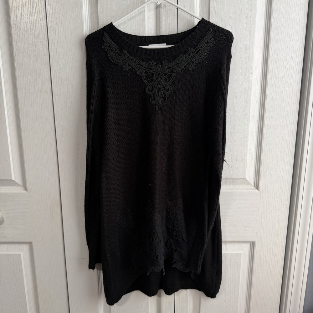 Beckyanne Black Lace Embroidered Long Sleeve Sweater Women's Size Medium Gothic